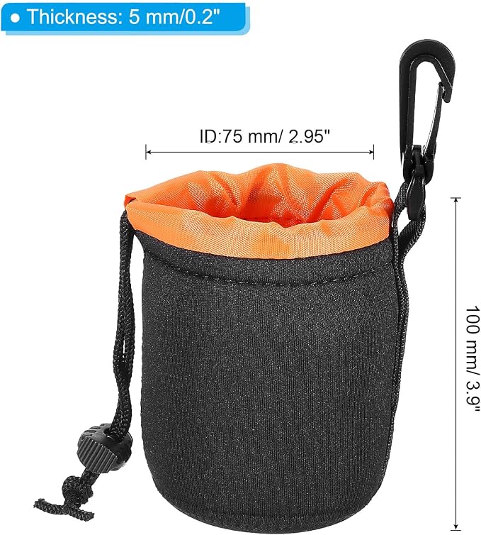 PATIKIL 2 Pcs 3" ID x 3.9" H Drawstring Neoprene Lens Pouch, Camera Lens Case - Image 2