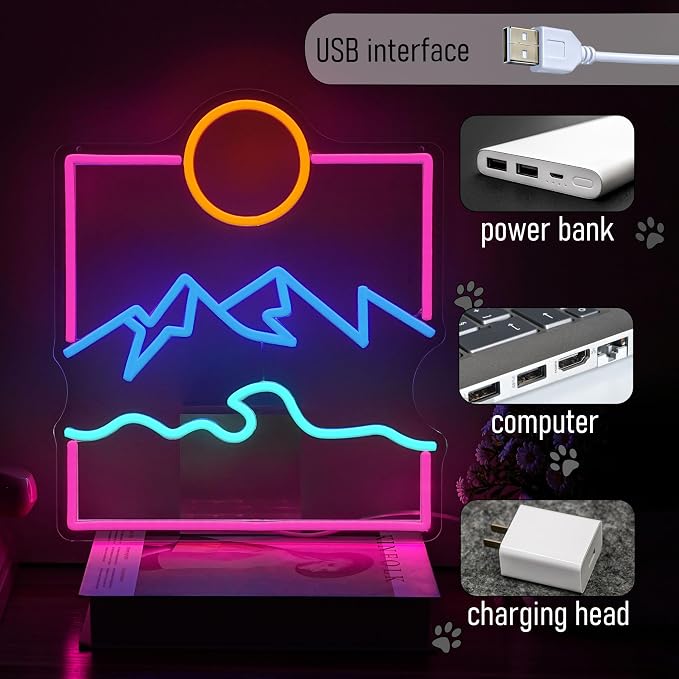 Sun Mountain Wave Neon Sign Nature Theme LED Neon Light Sunrise Sunset Mountain - Image 4