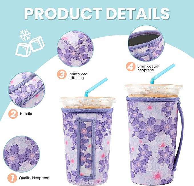 KJQJLY 3 Pack Reusable Iced Coffee Sleeves - Image 4