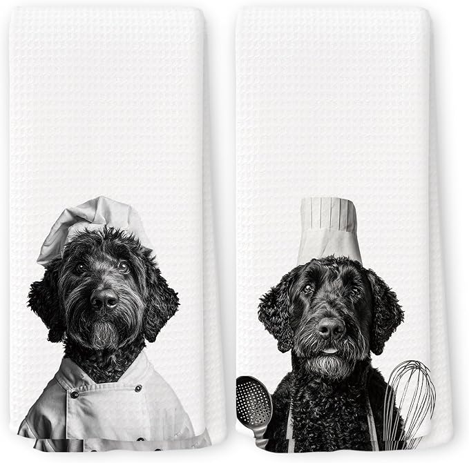 Funny Chef Black Goldendoodle Kitchen Towels Set of 2, Dog Mom Lovers Owner by Unknown
