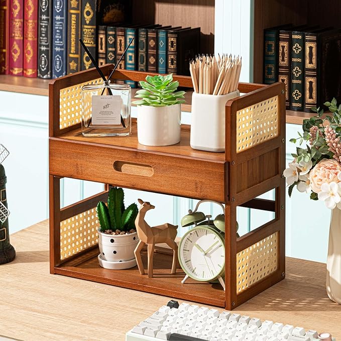Yalikop Bamboo Matcha Station Organizer 2 Tier Countertops Stand Shelf - Image 2