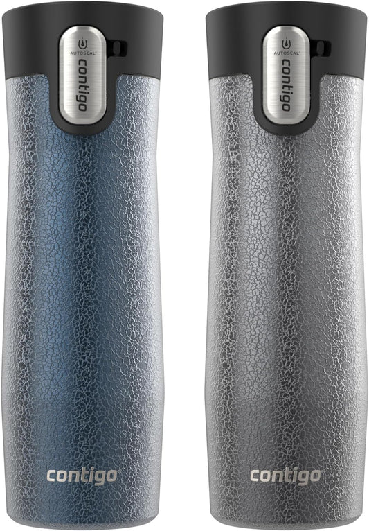 Contigo AUTOSEAL West Loop Vacuum-Insulated Stainless Steel Travel Mug with Easy-Clean Lid 20 oz 2-Pack Crystal Blueberry; Crystal Sake
