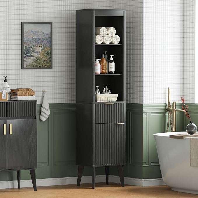 70" H Tall Storage Cabinet, Fluted Freestanding Floor Organizer - Image 2