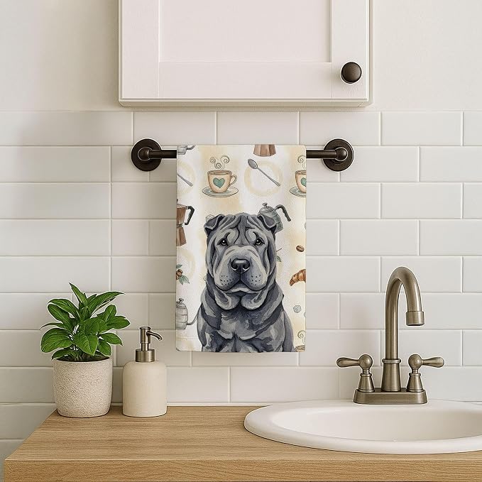 Caroline's Treasures Black Shar Pei Coffee Bar Kitchen Towel Velour Plush Front - Image 7