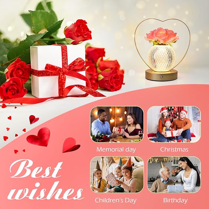 AMWGIMI Women Gifts Rose Flower Lamp, Rechargeable Cordless LED Touch Lamp | - Image 7