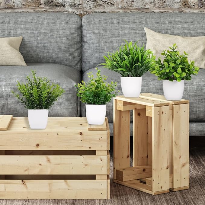 Yoratee 4 Pot Small Fake Plant Flowerpot Artificial Plastic Eucalyptus Plant - Image 6