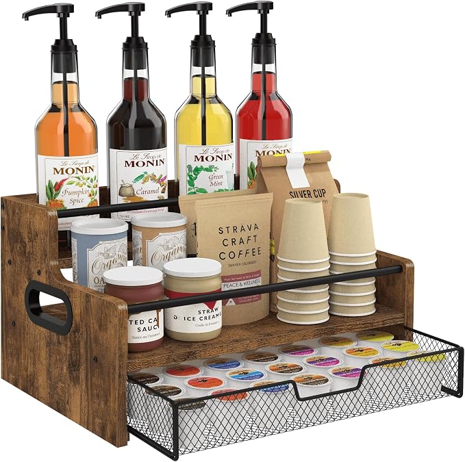 Homode Coffee Syrup Organizer Rack, 3-Tier 8 Bottles Syrup Stand by Homode