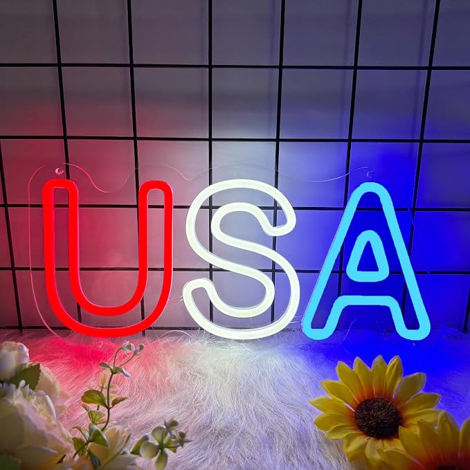 USA Neon Sign for Wall Decor, USA Led Signs, Dimmable USB Powered Neon Light by Moneter