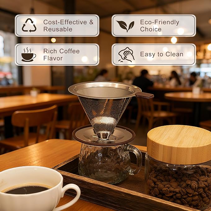 Pour over Coffee Dripper, Stainless Steel Paperless Reusable Coffee Filter - Image 6