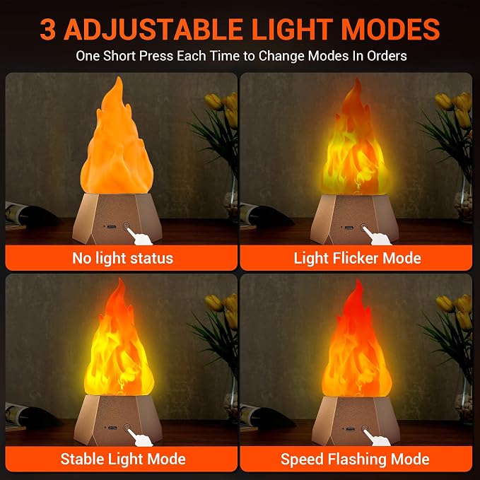 Ollcuz Fake Fire Lamp, USB Rechargeable Flameless Candles - Image 6