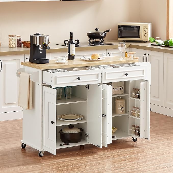 ONBRILL 58" Mobile Kitchen Island, Kitchen Island Cart by ONBRILL