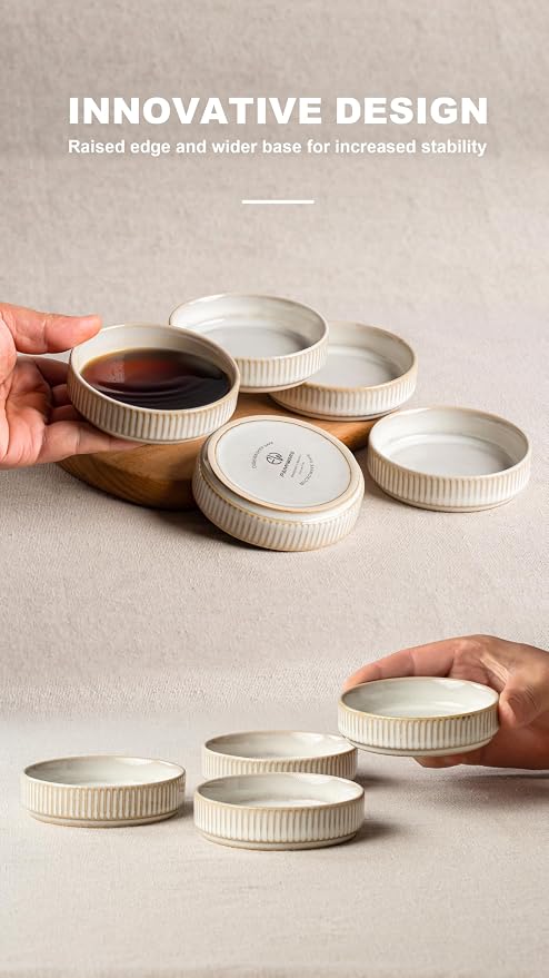 famiware Star Soy Sauce Dish Ceramic Dipping Bowls Set of 6, 4 oz Individual - Image 4