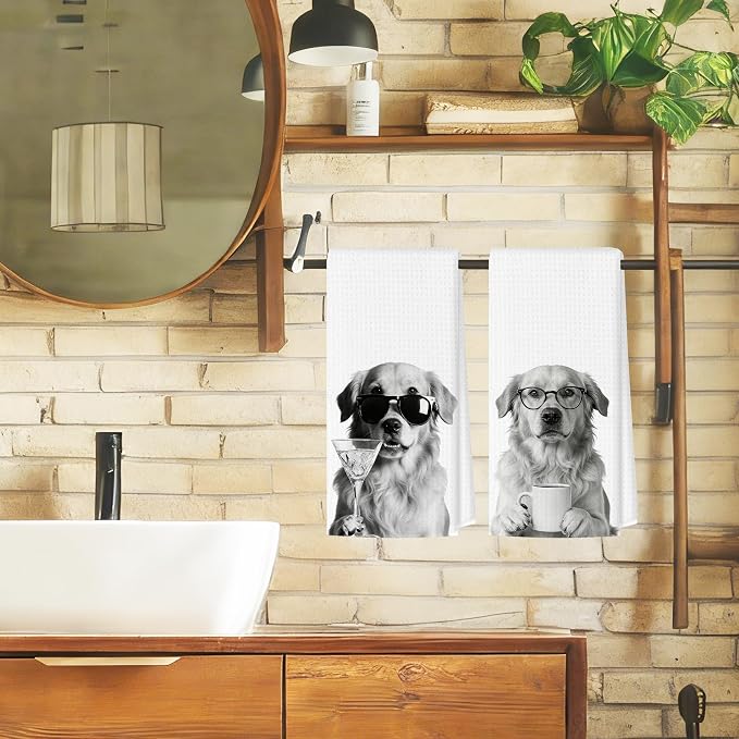 Funny Golden Retriever Kitchen Towels Set of 2, Dog Kitchen Accessories - Image 4