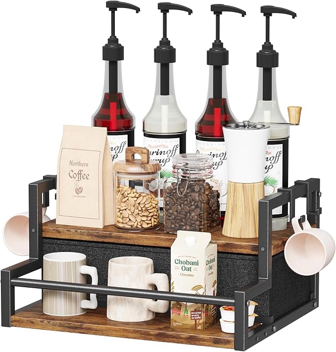 Homeiju Coffee Syrup Organizer Rack, 2-Tier Coffee Bar Accessories, Bottle by Homeiju