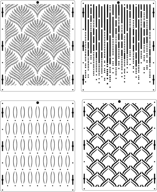 4Pcs Lace Wedding Tiers Pattern Birthday Cake Background Stencil Template - Baking Mesh Seamless Harvest Cake Stencil (XTall A)