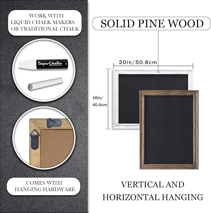 Rustic Magnetic Chalkboard Signs 16 x 20 inch Wood Framed Wall Hanging Display - Image 2