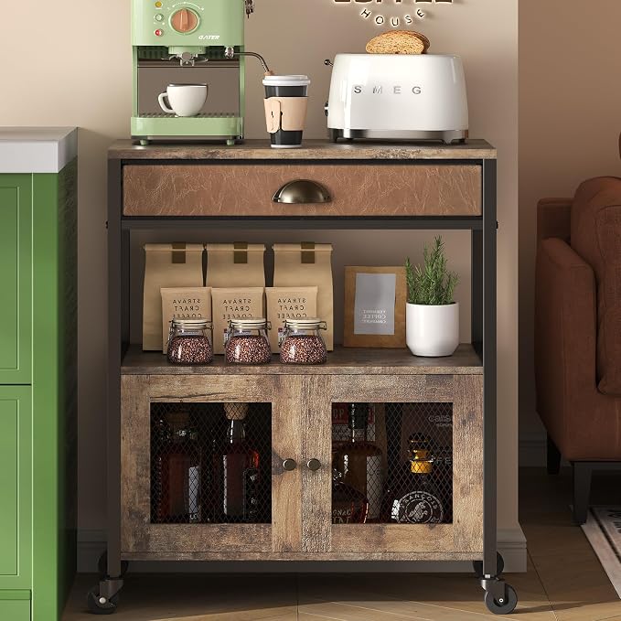 X-cosrack Coffee Bar Cabinet，3 Tiers Kitchen Coffee Cart by X-cosrack