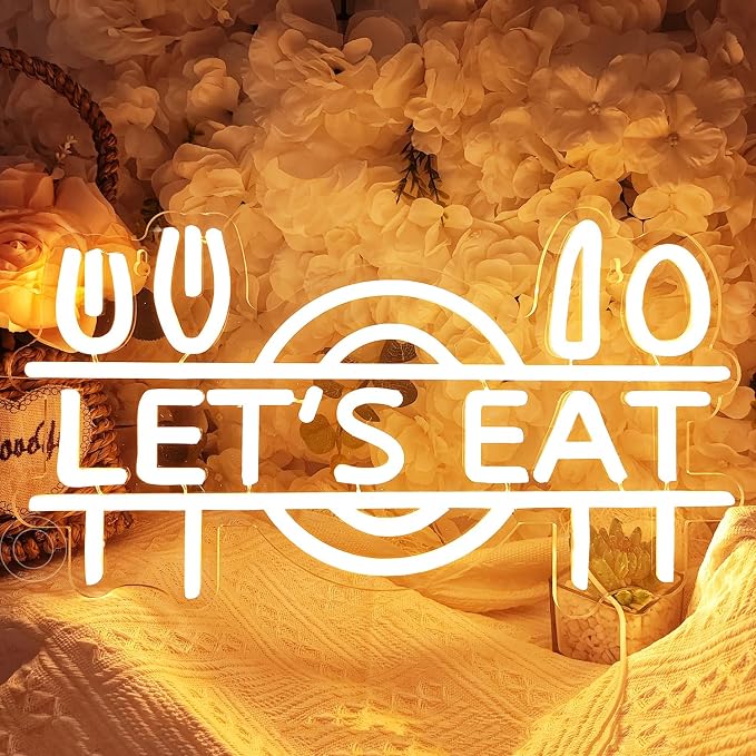 SYLHOME Let's Eat Led Neon Light Sign Fork Knife Spoon Plate Dish Food by SYLHOME