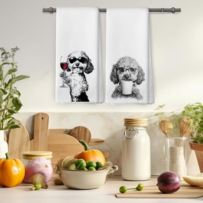 Funny Cockapoo Dog Kitchen Towels Set of 2, Funny Kitchen Coffee Station Wine - Image 4
