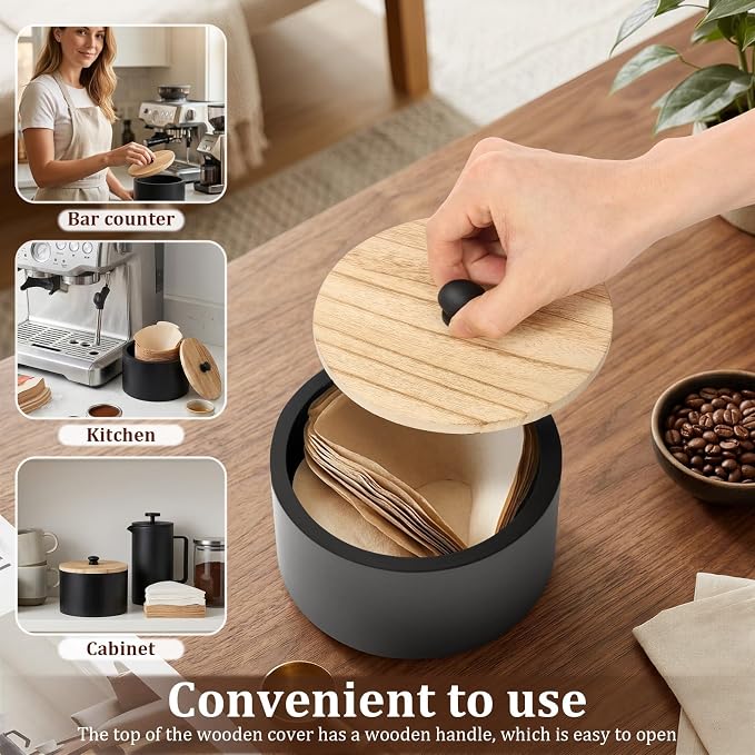 Coffee Filter Holder, Wooden Large Capacity Rustic Coffee Filter Storage Case - Image 7