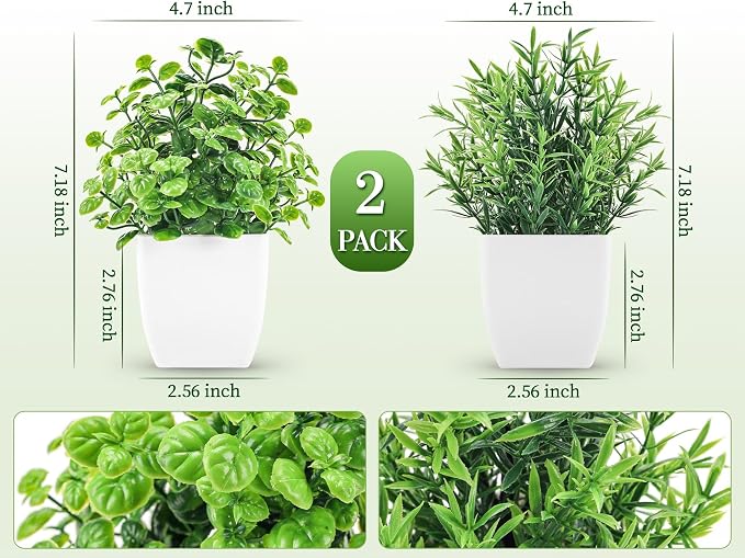 2 Pack Fake Plants Small Artificial Greenery Faux Plants Indoor - Image 2
