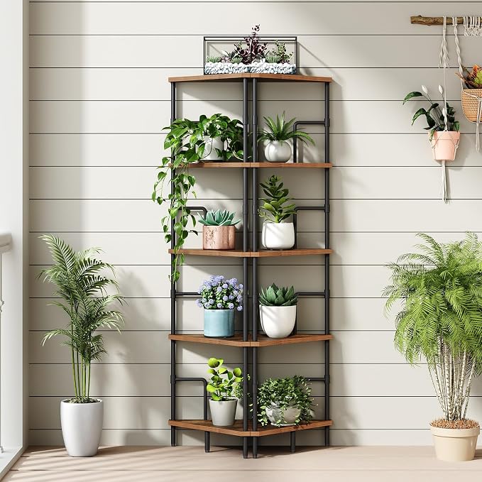 MAHANCRIS 52.8" Corner Shelf, 5-Tier Industrial Corner Bookshelf - Image 4