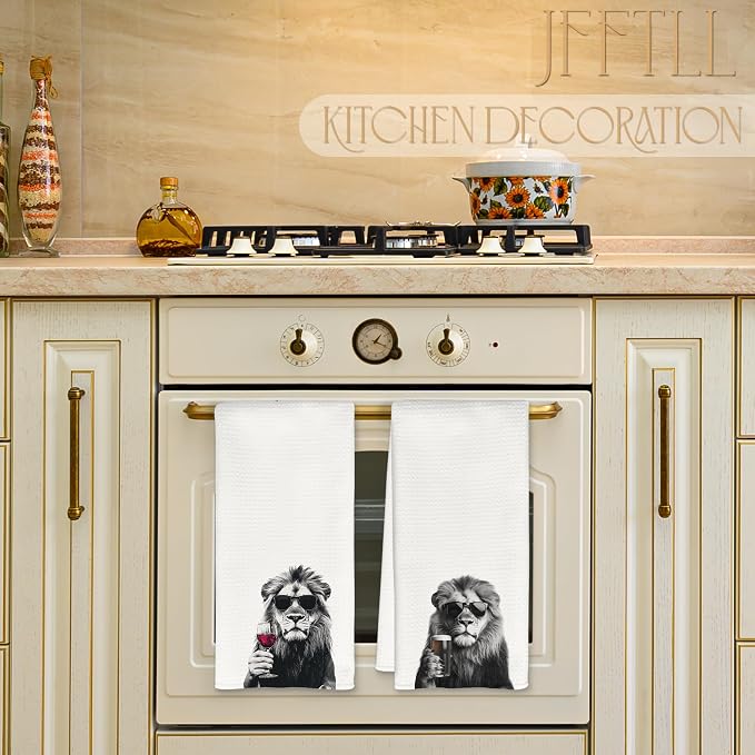 Funny Lion Kitchen Towels Set of 2, Funny Kitchen Decor, Wine Station Wine Bar - Image 3