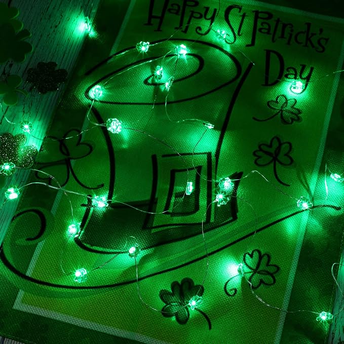 Mudder 2 Pieces 10 Feet 30 Led St. Patrick's Day Green String Lights Battery - Image 7
