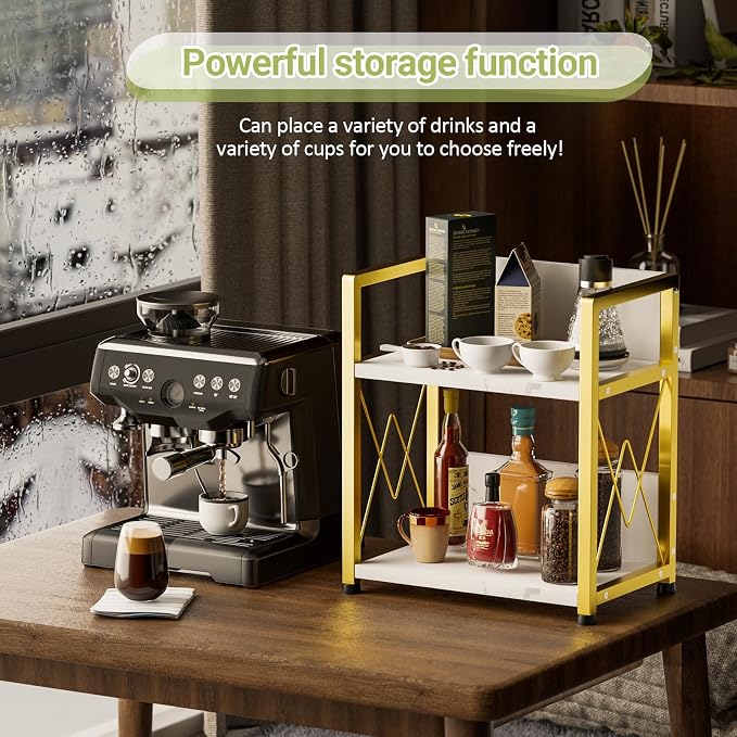 Aduanbang Coffee Bar Accessories Organizer, 2 Tier Wooden Kitchen Counter Shelf - Image 5