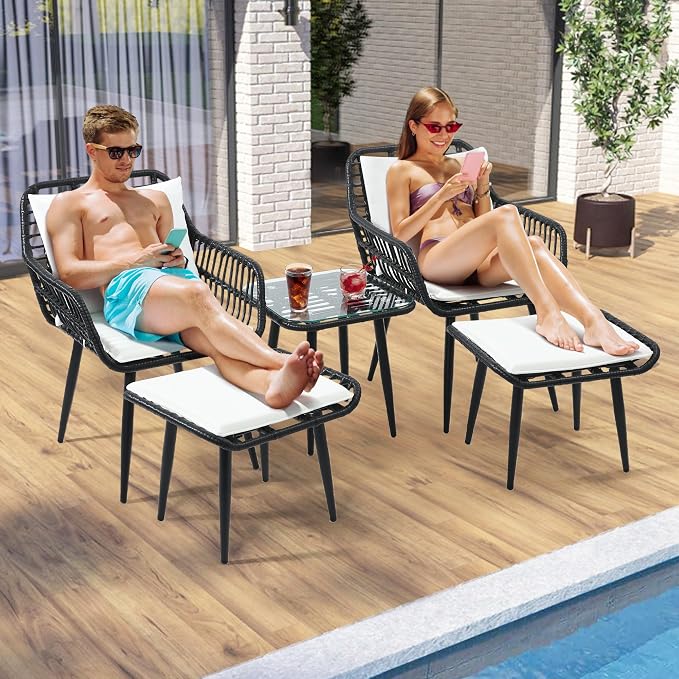KROFEM 5 Piece Wicker Bistro Patio Conversation Furniture Set, Includes 2 Chairs - Image 4