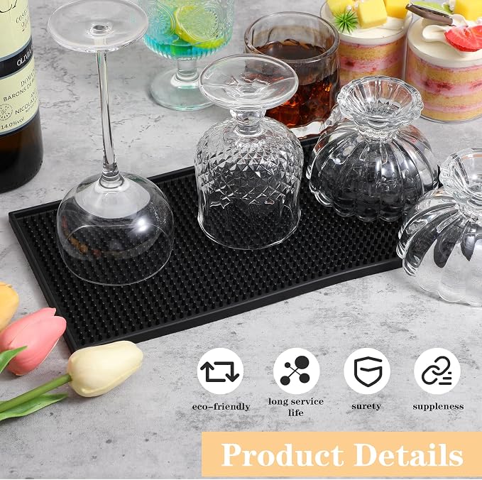 10 Pcs Black Bar Mats, 11.8" x 6" Non-Slip Glass Drying Mat, Cocktail Mat - Image 3