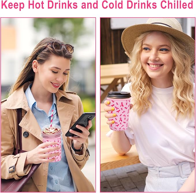 3 Pack Reusable Iced Coffee Cup Sleeve Pink Ribbon Beverage Holder - Image 5