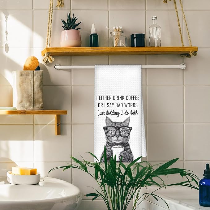 Funny Cat Kitchen Towels Decorative, I Either Drink Coffee or I Say Bad Words - Image 5