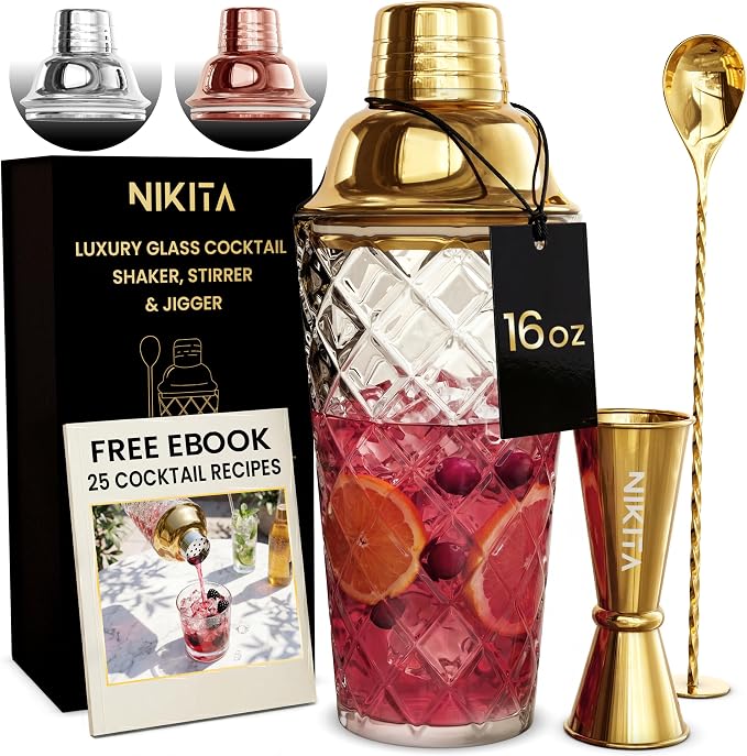 Nikita Cocktail Shaker, 5-Piece Martini Shaker & Bartender Kit by NikitaByNiki