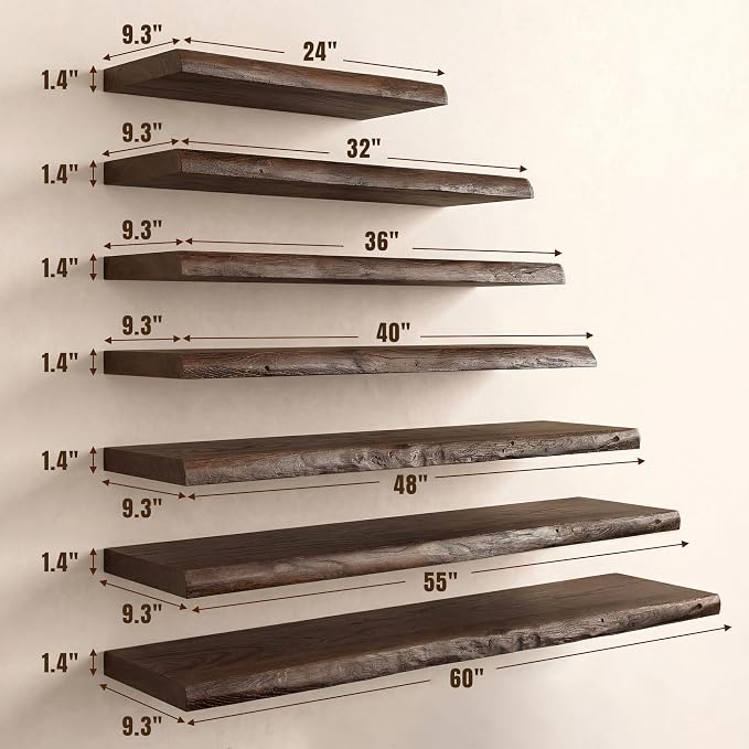 Live Edge Floating Shelf 55 Inch, 9.3" Deep Extra Thick 1.4" Solid Elm Wood - Image 3