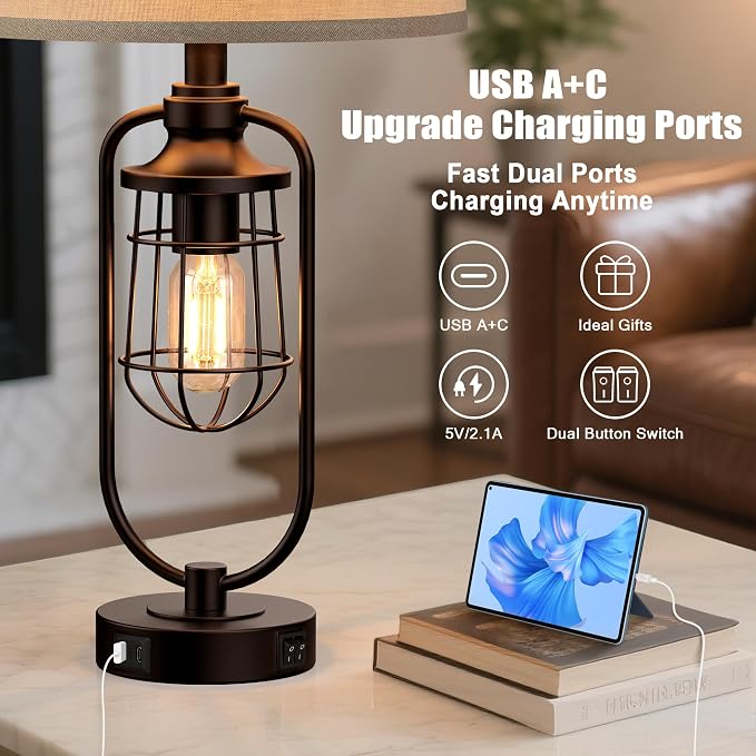 Table Lamps for Living Room Set of 2, Farmhouse Lamps for Night Stands - Image 3