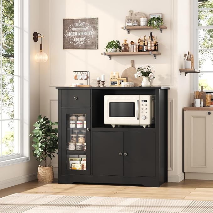 HORSTORS Microwave Cabinet, Kitchen Storage Cabinet - Image 2