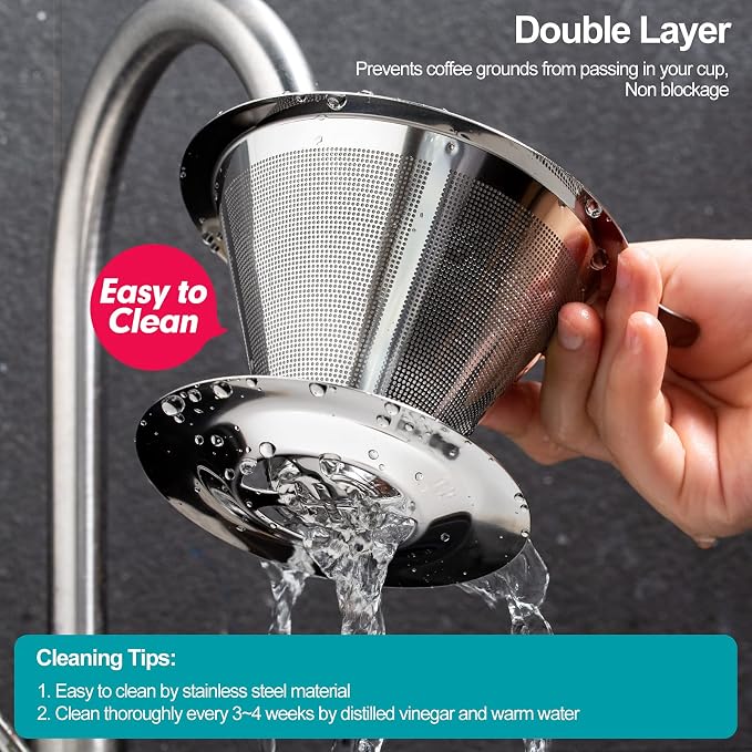 Laiyeoy Pour Over Coffee Dripper, Slow Drip Paperless Coffee Filter, Stainless - Image 5