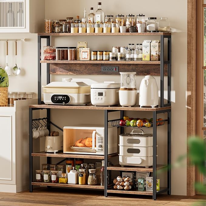 SUPERJARE Bakers Rack with Power Outlet, 47.2 Inches Coffee Bar with 3 - Image 2