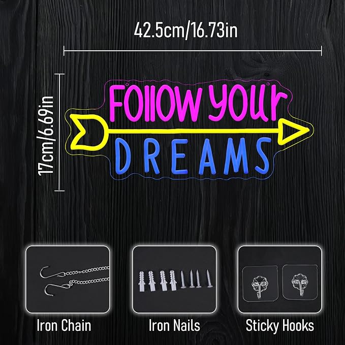 Follow Your Dreams Neon Sign for Wall Decor USB Powered Dream Neon Light LED - Image 2