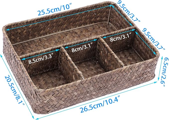Hipiwe Wicker Basket Bin 4-Section Handwoven Tea Bag Basket Organizer Seagrass - Image 7