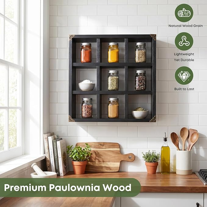 9 Slot Coffee Mug Display Rack - 17in Wall Mounted | Solid Wood - Image 5