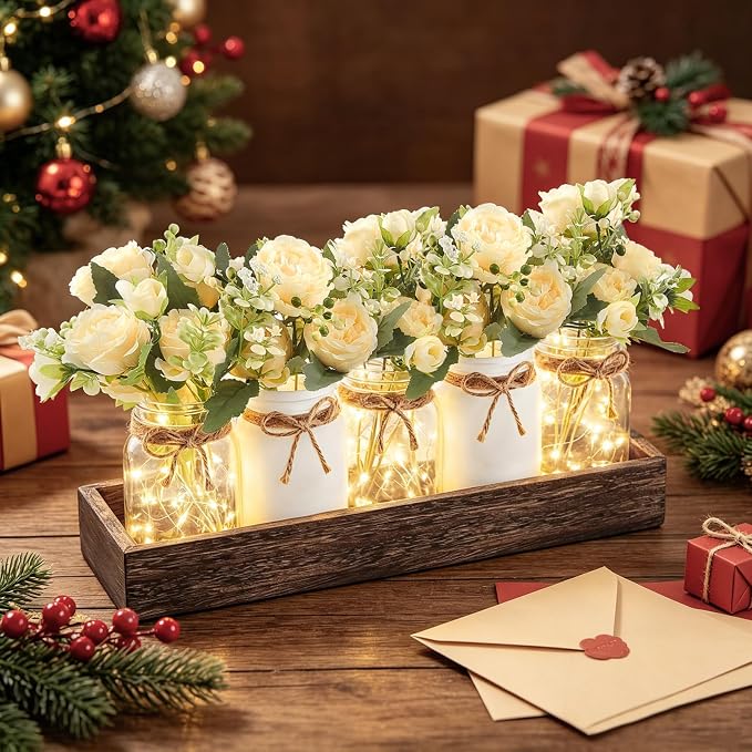 Mkono Mason Jar Lights Centerpiece Table Decor - Image 3