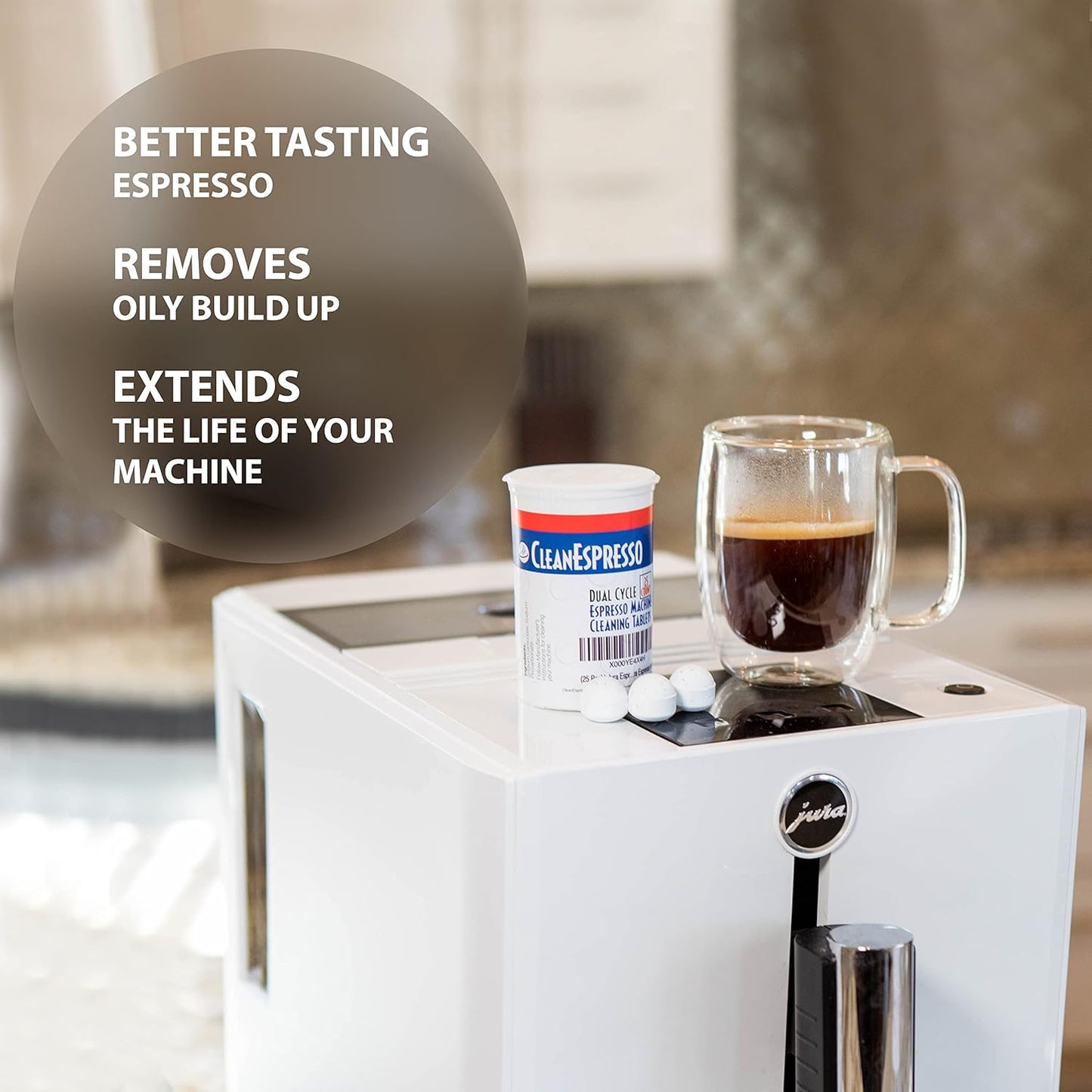 CleanEspresso - 25 Cleaning Tablets Designed For Jura Coffee Machines - 3.5g Dual Cycle Espresso Machine Cleaning Tablets for Jura Espresso Machines - Coffee Maker Cleaner