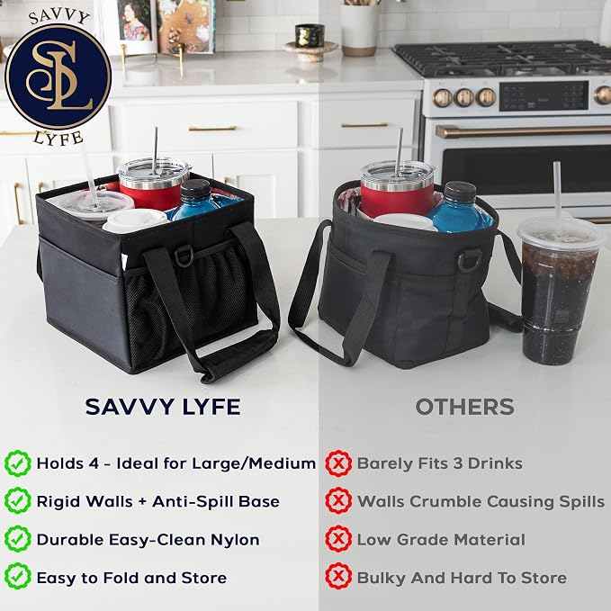 Reusable Drink Carrier with Handle – Tip-Resistant 4 Cup Carrier with Shoulder - Image 3