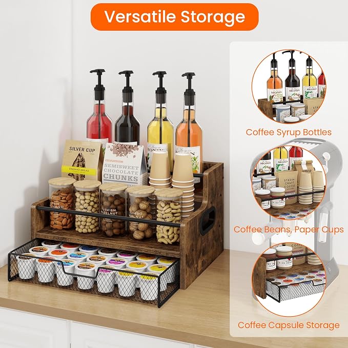 Homode Coffee Syrup Organizer Rack, 3-Tier 8 Bottles Syrup Stand - Image 7