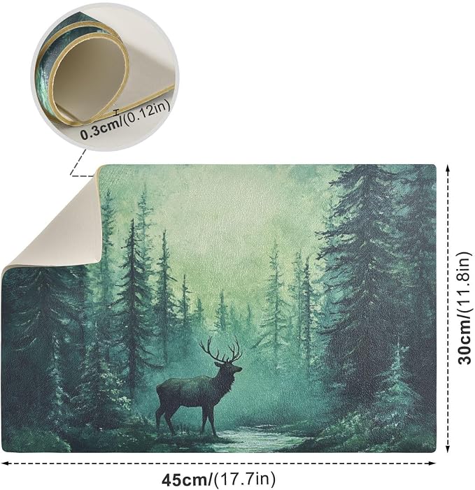 Turquoise Forest Deer Coffee Mat Coffee Bar Maker Station Pot Spill Machine Pad - Image 2