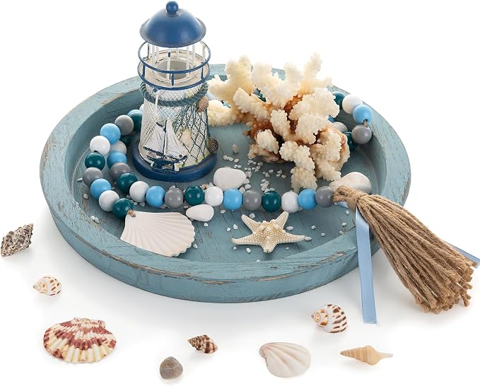 Hanobe Beach Decor Decorative Tray: Farmhouse Coastal Tray by Hanobe