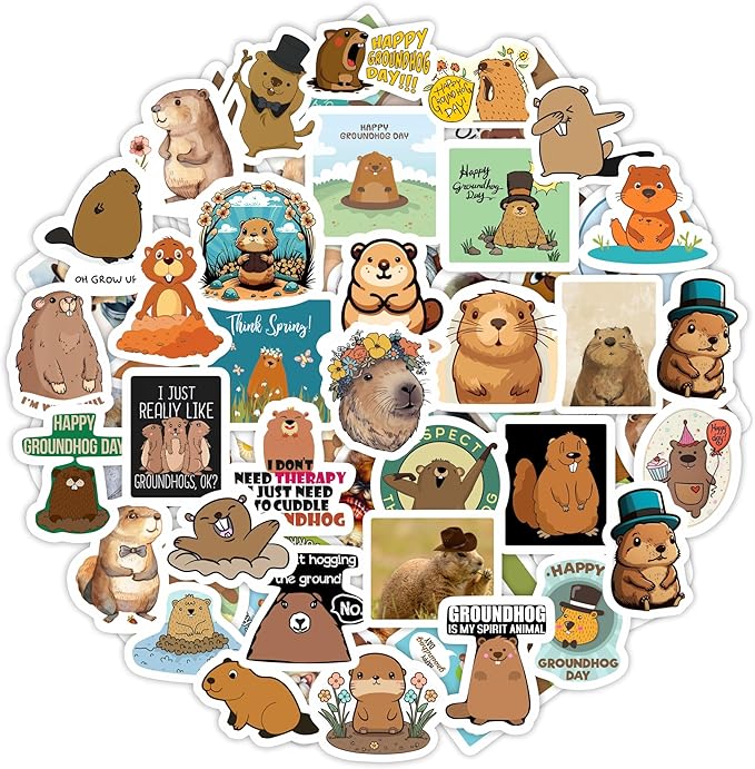 100Pcs Groundhog Stickers for Water Bottle and Laptop by BulbaCraft