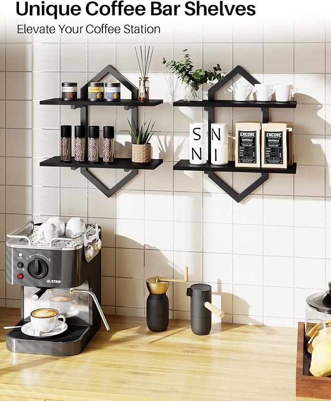 Floating Shelves, Wall Mounted Decorative Shelves, 2-Tier Modern Geometric - Image 3
